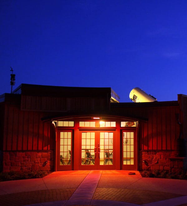 Observatory Park at night, lit in red to preserve dark-adapted vision